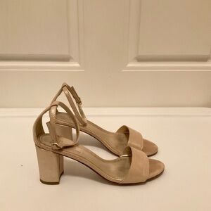 Light Nude Block Heel Sandal with Shimmery Gold Finish